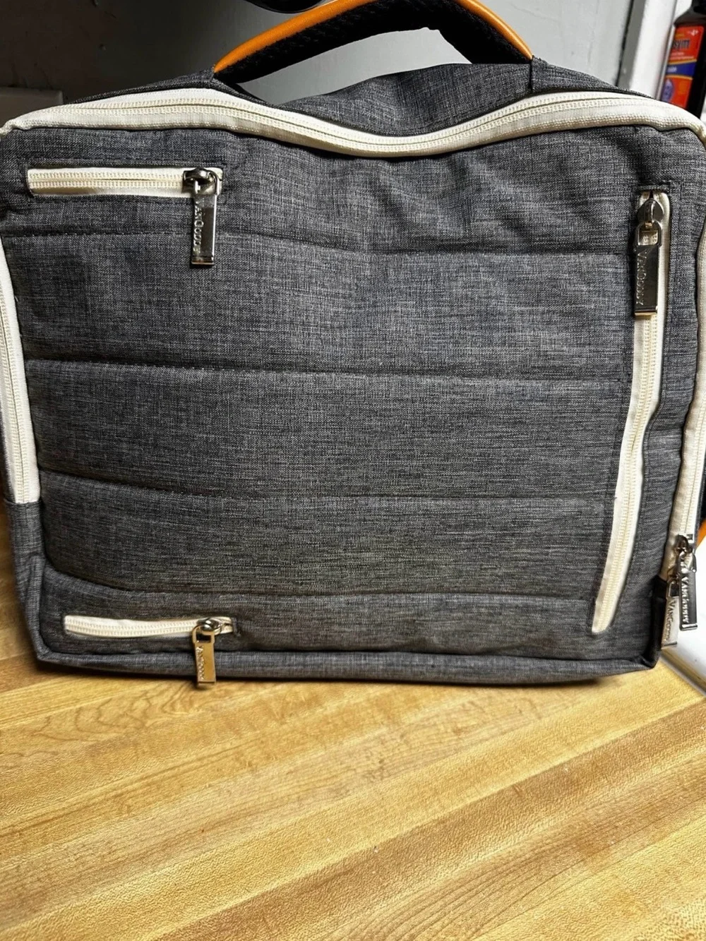 Men's Gray Laptop Sling Bag with White Zipper Accents